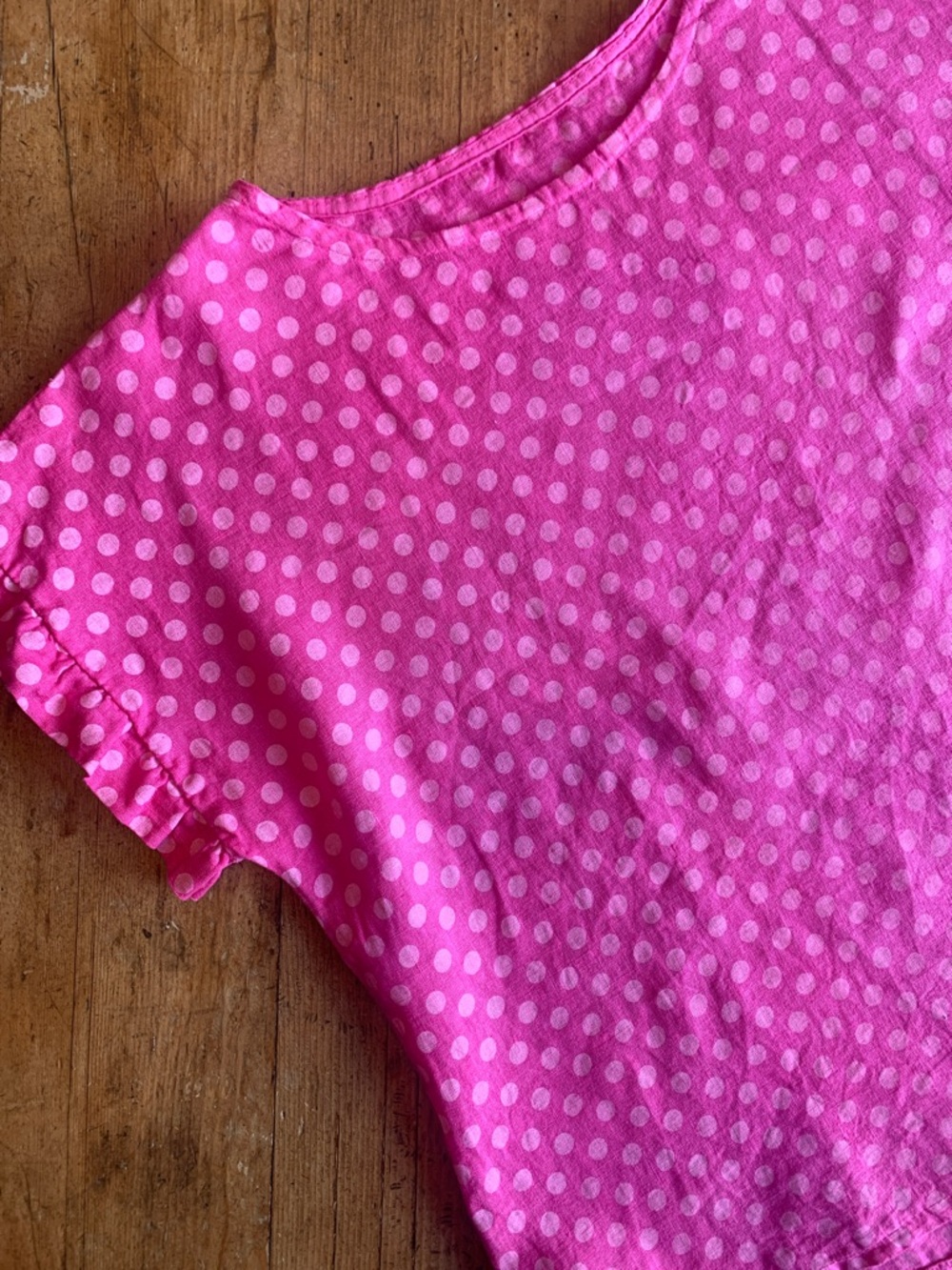 Women’s Linen Pink Polka Dot Ruffle Sleeve Top